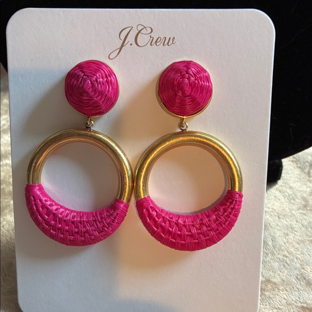 J. Crew Fuchsia and Gold Hoop Earrings